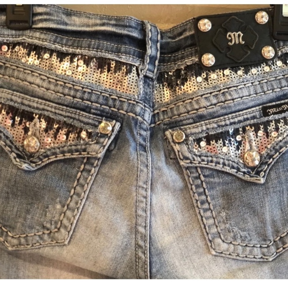 Women’s Miss Me 29 X 33 Easy Boot Cut Blue Jeans Bootcut BLING Boot Distressed